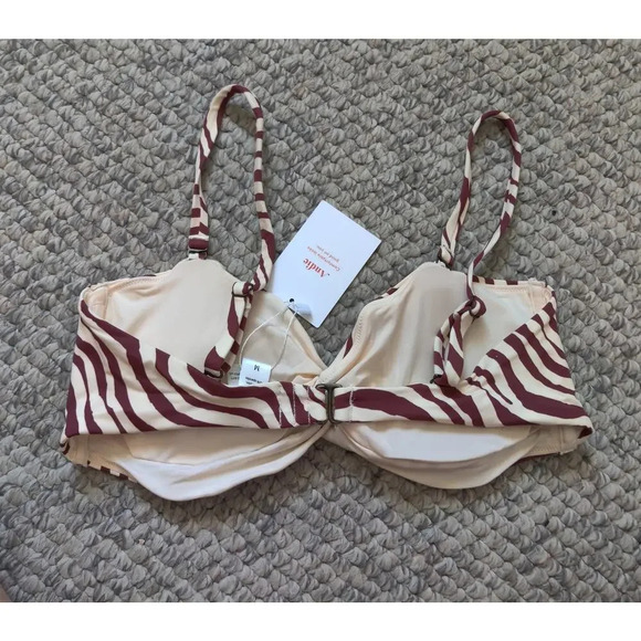 Andie swim Bikini Capri Top Sz M in Truffle Bias Stripe Brown/Cream - Picture 3 of 5